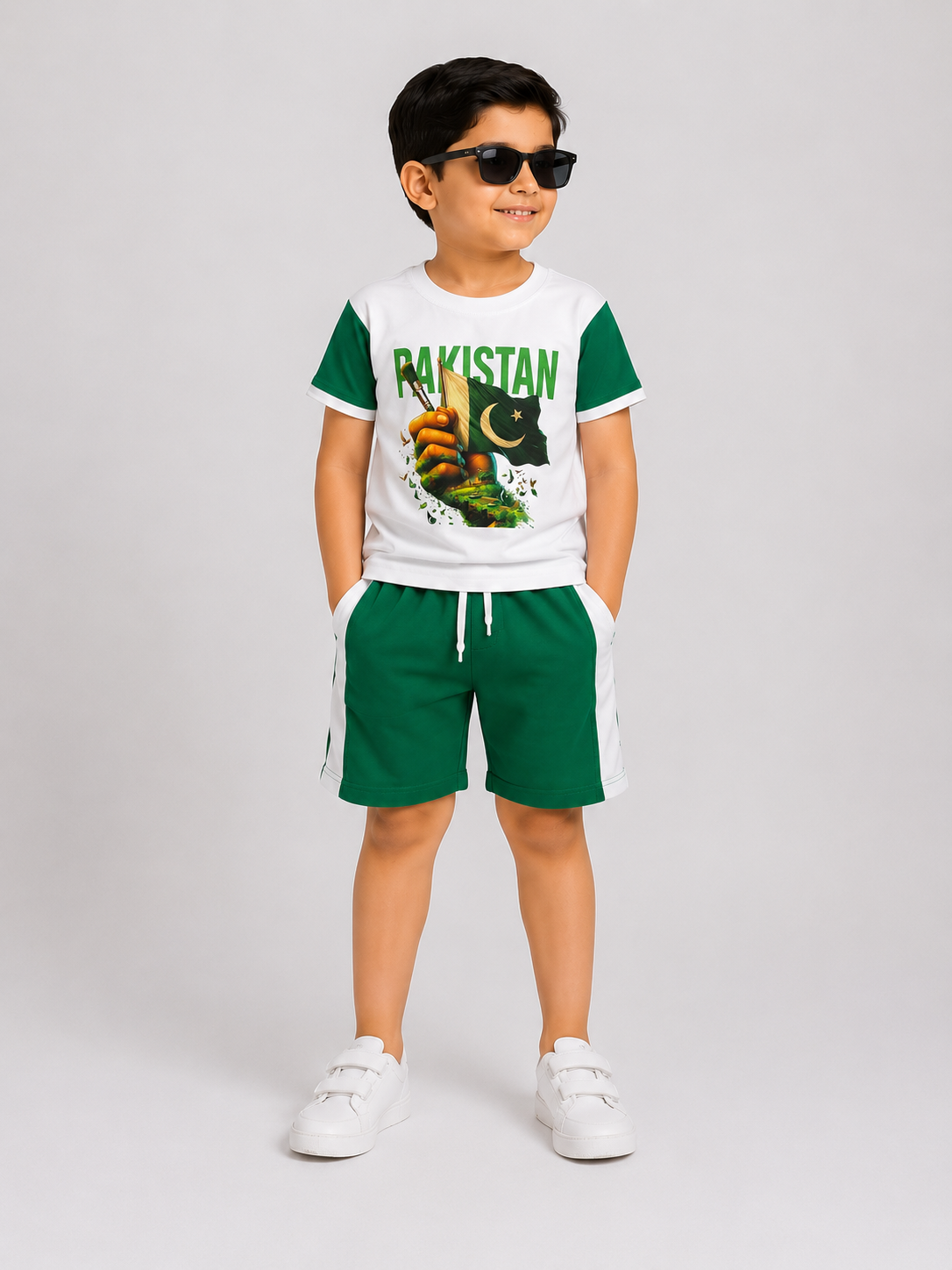 Boy Azadi suit-handed flag